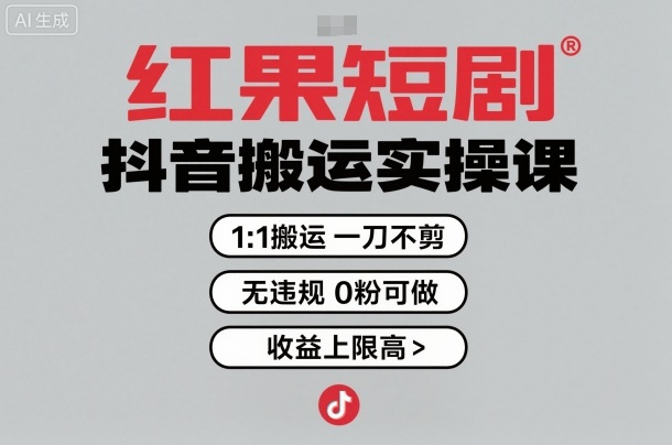 红果短剧拉新之抖音搬运实操课，1：1搬运，一刀不剪，无违规，0粉可做，收益上限高-财阁