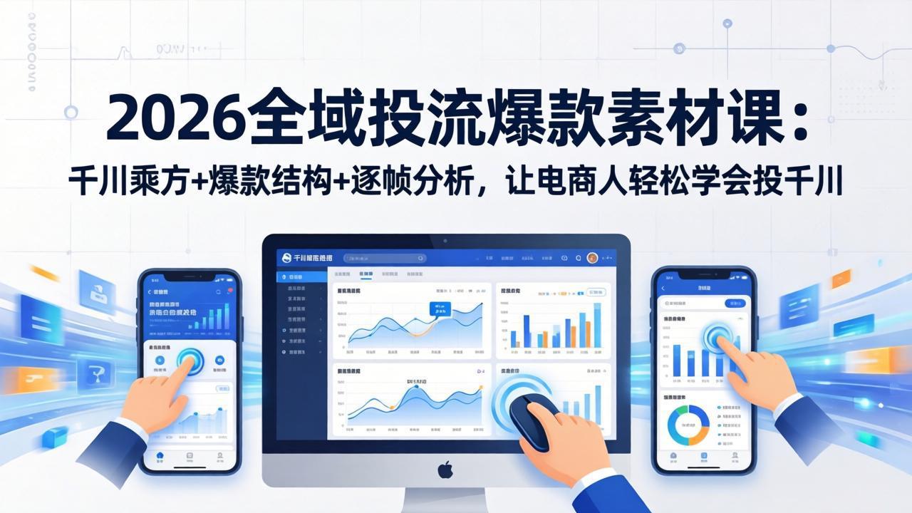 2026全域投流爆款素材课：千川乘方+爆款结构+逐帧分析，让电商人轻松学会投千川-财阁