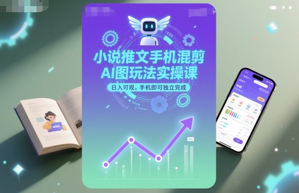 小说推文手机混剪AI图玩法实操课，日入可观，手机即可独立完成-财阁