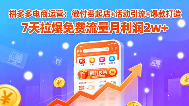 拼多多电商运营：微付费起店+活动引流+爆款打造 7天拉爆免费流量月利润2w+-财阁