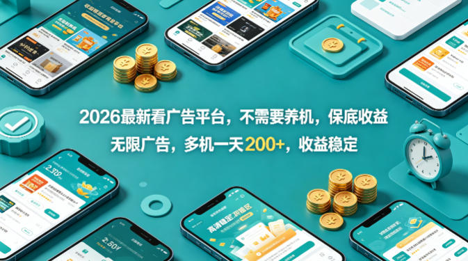 2026最新看广告平台，不需要养机，保底收益，无限广告，多机一天200+，收益稳定【揭秘】-财阁