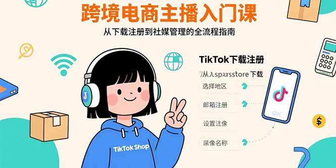 （15708期）跨境电商主播入门课，TikTok下载注册，支付工具配置，社媒账号管理全流程-财阁