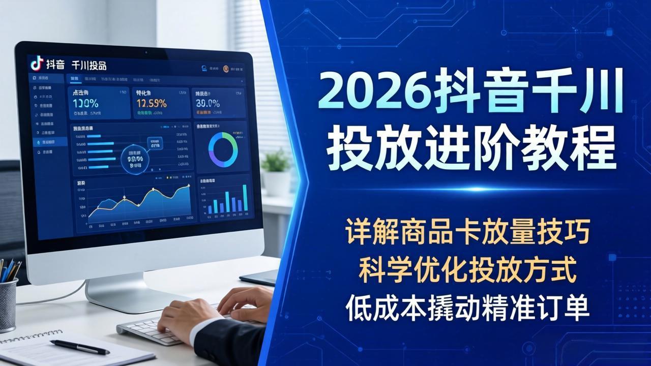2026抖音千川投放进阶教程，详解商品卡放量技巧，科学优化投放方式，低成本撬动精准订单-财阁