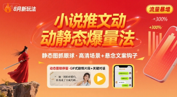 8月小说推文全新玩法，动静态图片+搭配小说文案爆量玩法-财阁