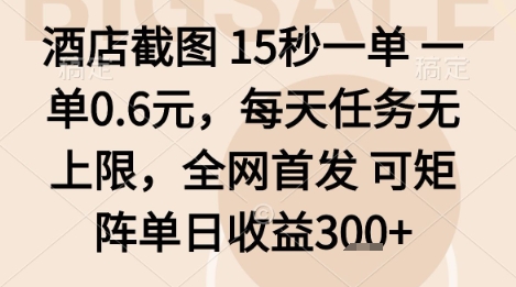 酒店截图项目，15秒一单，一单0.6米，每天任务无上限，全网首发可矩阵单日收益3张+【揭秘】-财阁