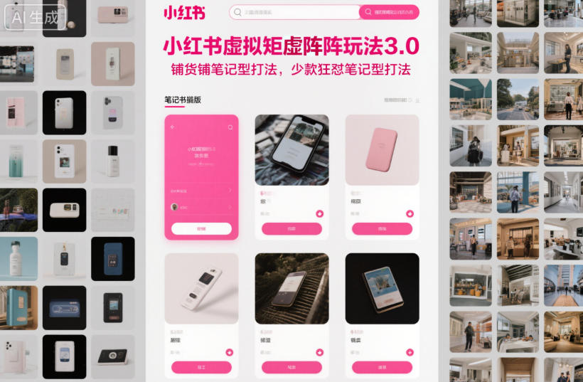 小红书虚拟矩阵玩法3.0，铺货铺笔记型打法，少款狂怼笔记型打法-财阁