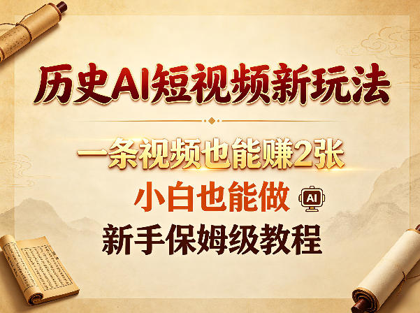 历史AI短视频新玩法，一条视频也能賺2张，小白也能做，新手保姆级教程-财阁