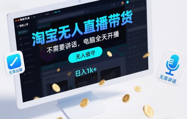 淘宝无人直播带货，不需要出镜，不需要讲话，电脑全天开播，轻松上手，日入1k+【揭秘】-财阁