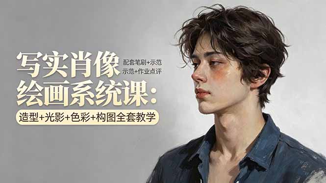 写实肖像绘画系统课：造型+光影+色彩+构图全套教学，配套笔刷+示范+作业点评-财阁
