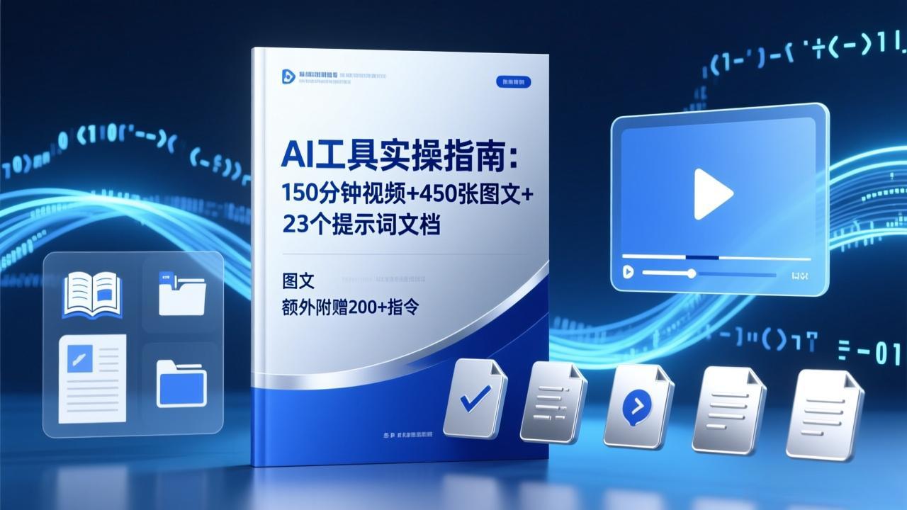AI工具实操指南：150分钟视频+450张图文+23个提示词文档，额外附赠200+指令-财阁