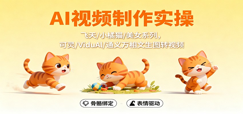 AI视频制作实操，飞天/小橘猫/美女系列，可灵/ViduAl/通义万相文生图转视频-财阁