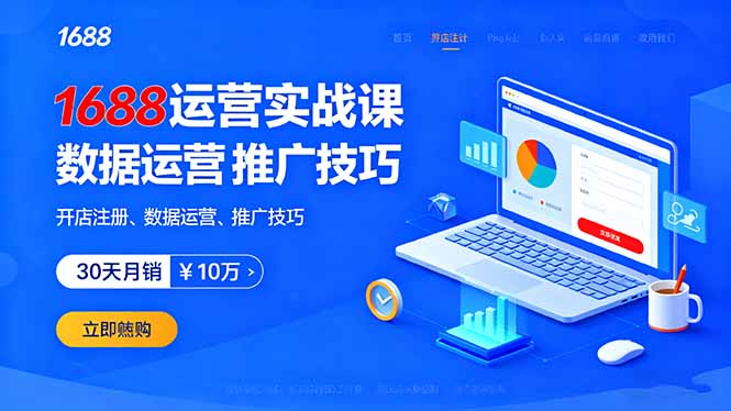 1688运营实战课：开店注册、数据运营、推广技巧，30天月销破10万+-财阁