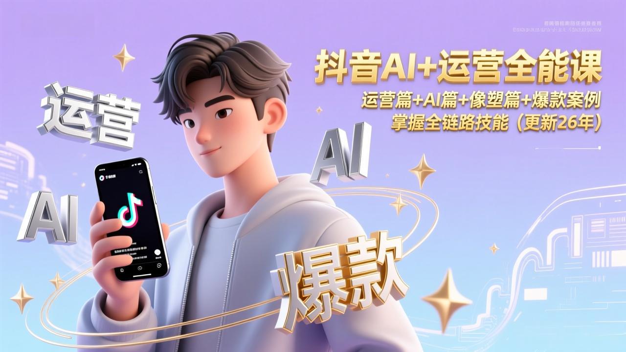 抖音AI+运营全能课，运营篇+AI篇+像塑篇+爆款案例，掌握全链路技能(更新26年-财阁