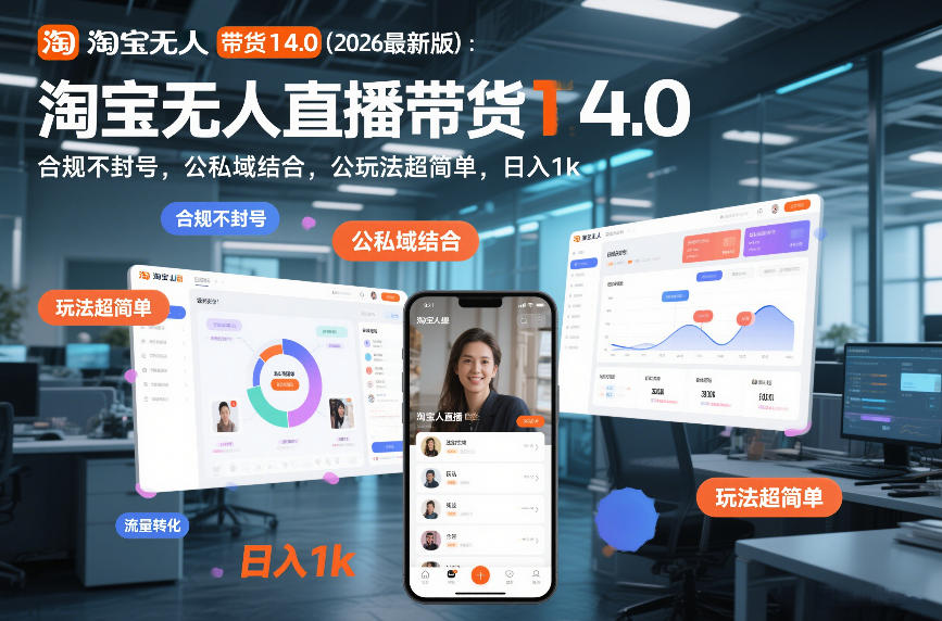 淘宝无人直播带货14.0(2026最新版)：合规不封号，公私域结合，玩法超简单，日入1k+【揭秘】-财阁