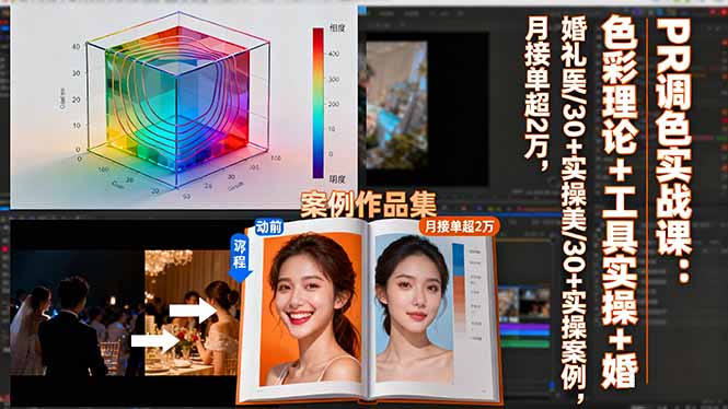 PR调色实战课：色彩理论+工具实操+婚礼医美/30+实操案例，月接单超2万-财阁