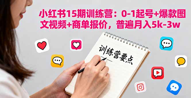 小红书15期训练营：0-1起号+爆款图文视频+商单报价，普遍月入5k-3w-财阁