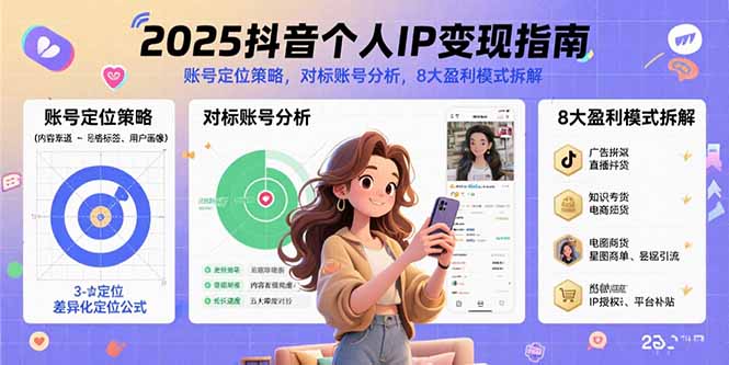 2025抖音个人IP变现指南，账号定位策略，对标账号分析，8大盈利模式拆解-财阁
