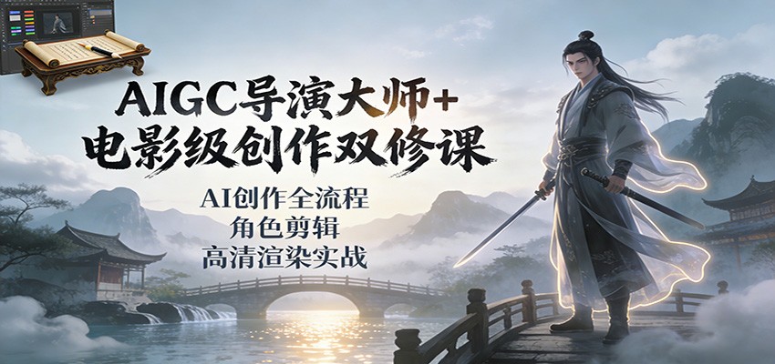 AIGC导演大师+电影级创作双修课：AI创作全流程、角色剪辑、高清渲染实战-财阁