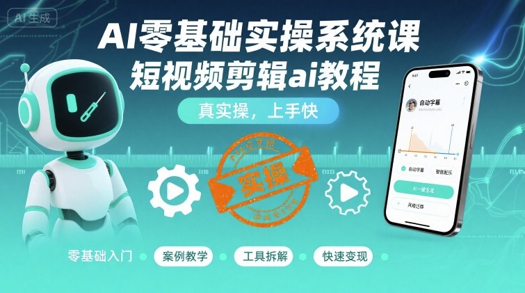 AI零基础实操系统课，短视频剪辑ai教程，真实操，上手快-财阁
