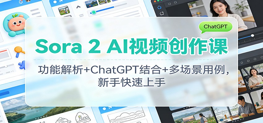 Sora 2 AI视频创作课：功能解析+ChatGPT结合+多场景用例，新手快速上手-财阁