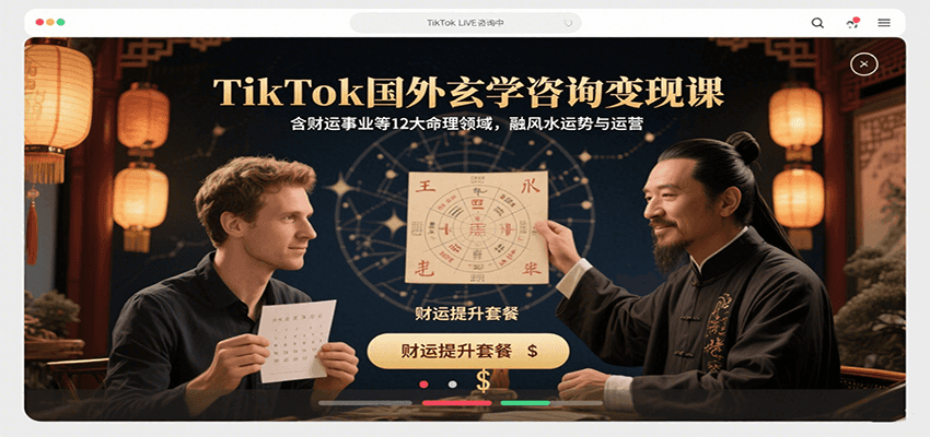 TikTok国外玄学咨询变现课，含财运事业等12大命理领域，融风水运势与运营-财阁