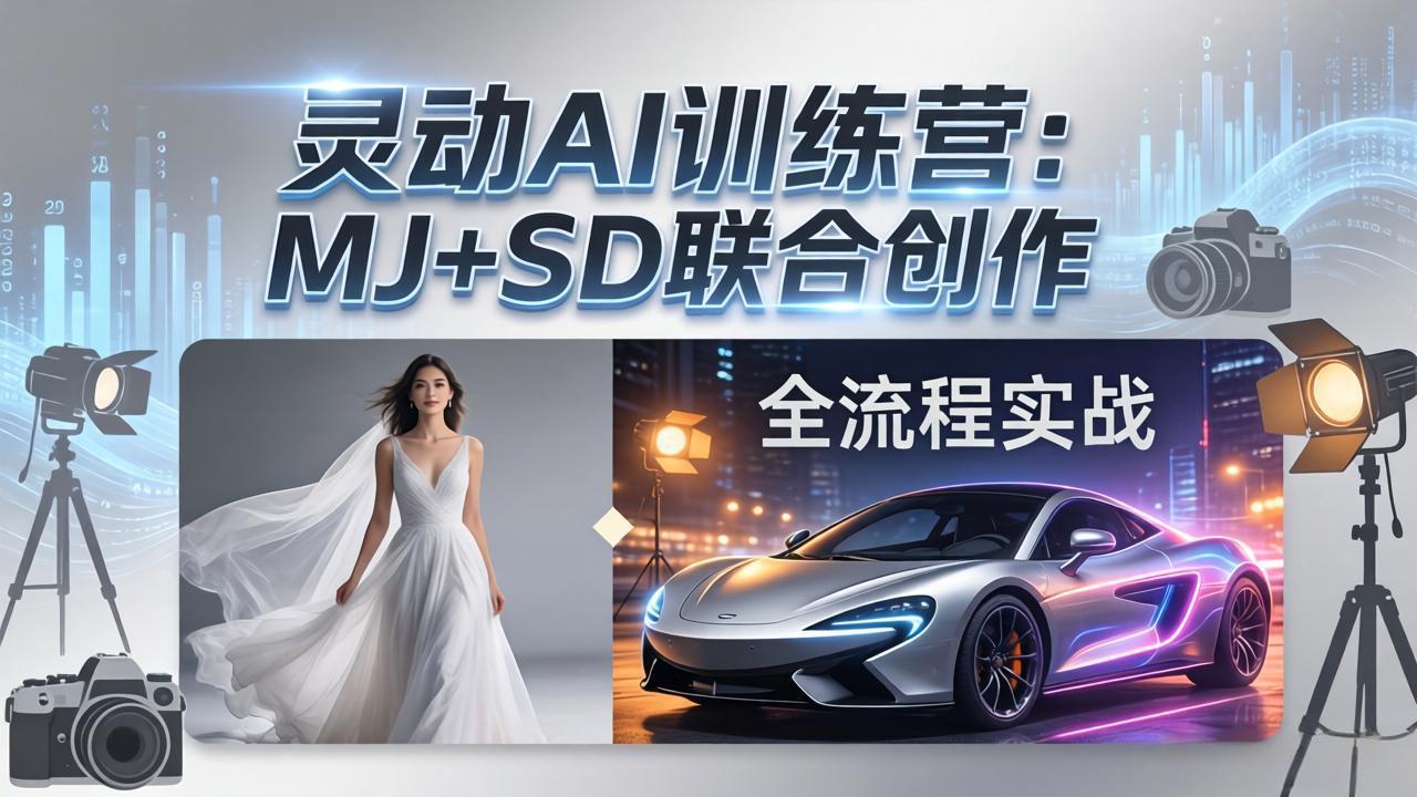 灵动AI训练营-3.0课程：MJ+SD联合创作，从婚纱大片到汽车广告，摄影后期全流程实战-财阁