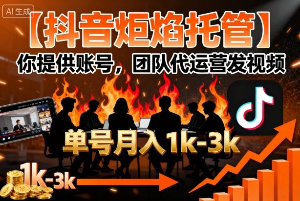 【抖音炬焰托管】你提供账号，团队代运营发视频，单号月入1k+【揭秘】-财阁
