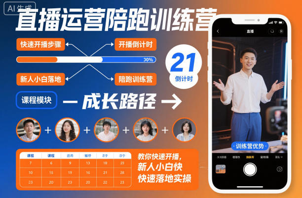 直播运营陪跑训练营，教你快速开播，新人小白快速落地实操-财阁