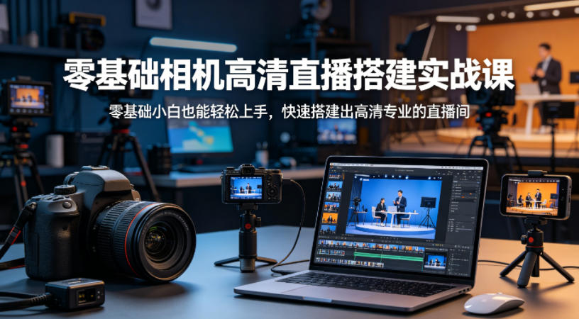 零基础相机高清直播间搭建实战课，小白也能轻松上手，快速搭建出高清专业的直播间-财阁