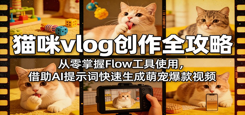 猫咪vlog创作全攻略：从零掌握Flow工具使用，借助AI提示词快速生成萌宠爆款视频-财阁