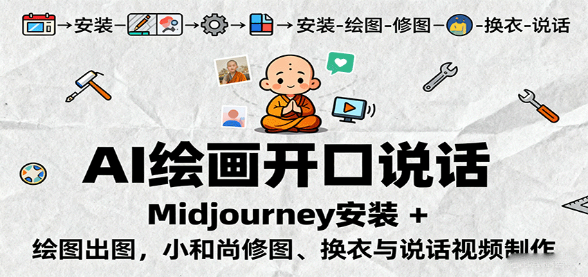 AI绘画开口说话，Midjourney安装 + 绘图出图，小和尚修图、换衣与说话视频制作-财阁