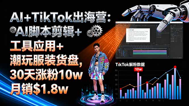 AI+TikTok出海营:AI脚本剪辑+工具应用+潮玩服装货盘,30天涨粉10w月销$1.8w-财阁