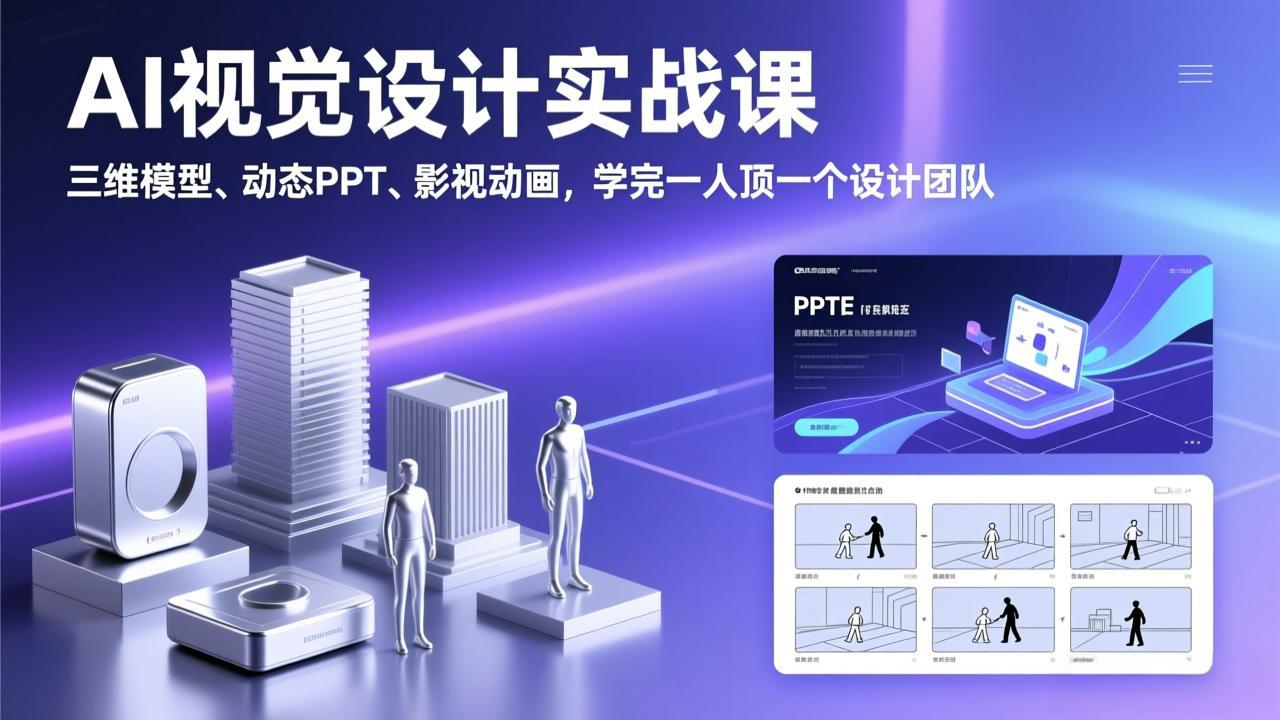 AI视觉设计实战课，三维模型、动态PPT、影视动画，学完一人顶一个设计团队-财阁