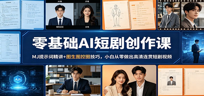 零基础AI短剧创作课：MJ提示词精讲+图生图控图技巧，小白从零做出高清连贯短剧视频-财阁