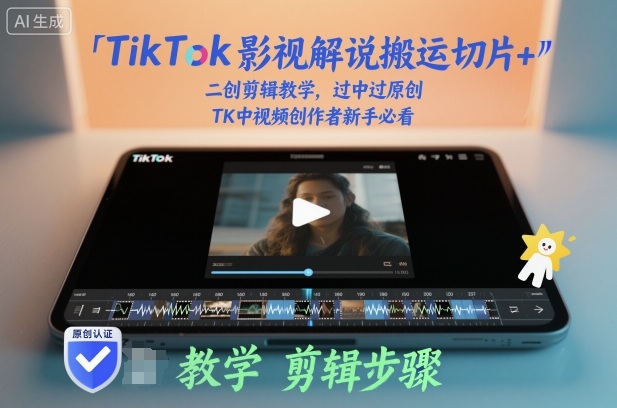 TikTok影视解说搬运切片+二创剪辑教学，过中过原创，TK中视频创作者新手必看-财阁