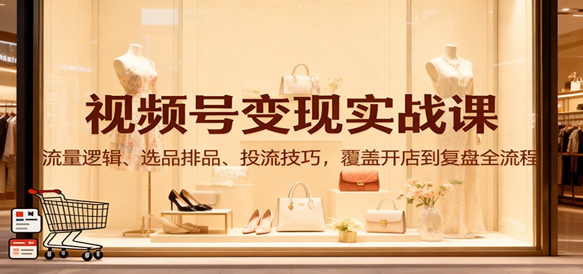 视频号变现实战课：流量逻辑、选品排品、投流技巧，覆盖开店到复盘全流程-财阁