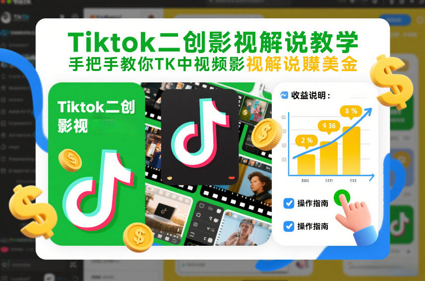 Tiktok二创影视解说教学，手把手教你TK中视频影视解说賺美金(更新26年1月)-财阁