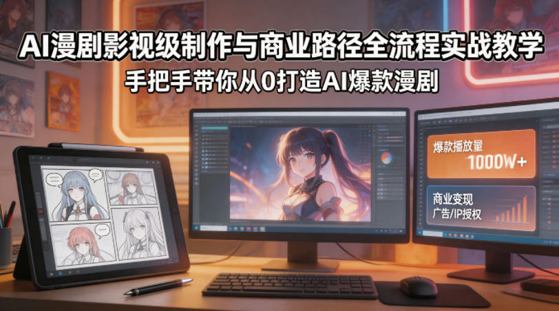 AI漫剧影视级制作与商业路径全流程实战教学，手带你从0打造AI爆款漫剧-财阁