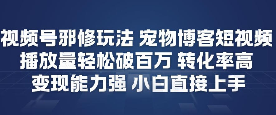 视频号邪修玩法宠物博客短视频，播放量轻松破百万，转化率高，变现能力强，小白直接上手-财阁