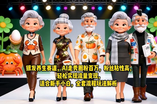 银发养生赛道，AI走秀圈粉百万，粉丝粘性高，轻松实现流量变现，适合新手小白，全套流程玩法解析-财阁
