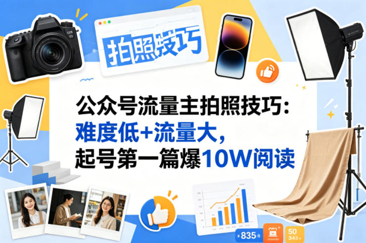 公众号流量主之拍照技巧赛道，难度低+流量大，起号第一篇就爆了10w阅读-财阁