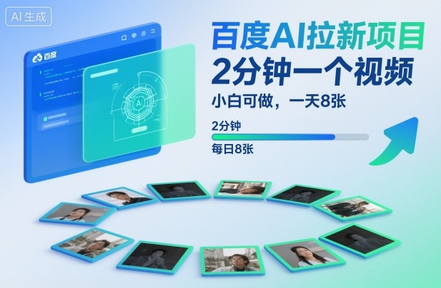 百度AI拉新项目，2分钟一个视频，小白可做，一天8张【附案例+保姆级教程】-财阁