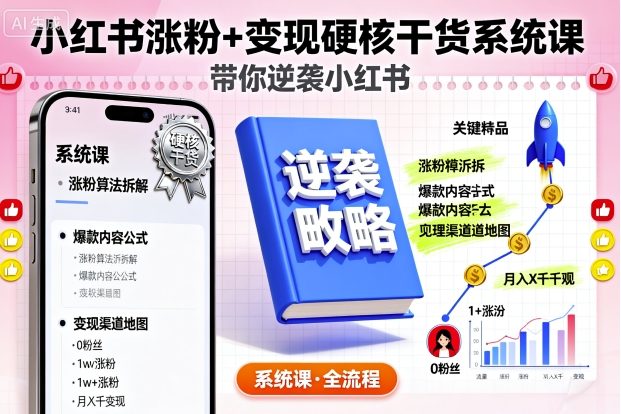 小红书涨粉+变现硬核干货系统课，带你逆袭小红书-财阁