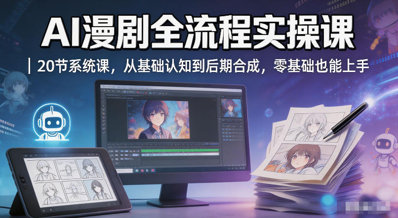 AI漫剧全流程实操课｜20节系统课，从基础认知到后期合成，零基础也能上手-财阁