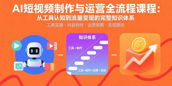 AI短视频制作与运营全流程课程：从工具认知到流量变现的完整知识体系-财阁
