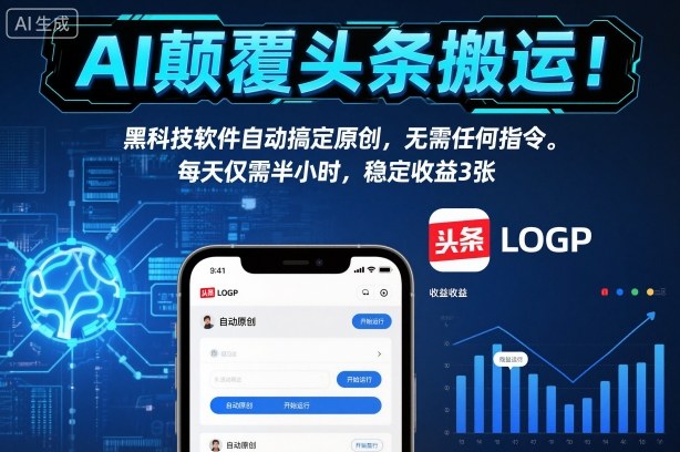 AI颠覆头条搬运!黑科技软件自动搞定原创,无需任何指令。每天仅需半小时,稳定收益3张【揭秘】-财阁