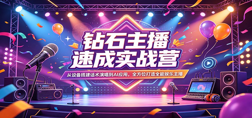 钻石主播速成实战营：从设备搭建话术演唱到AI应用，全方位打造全能娱乐主播-财阁