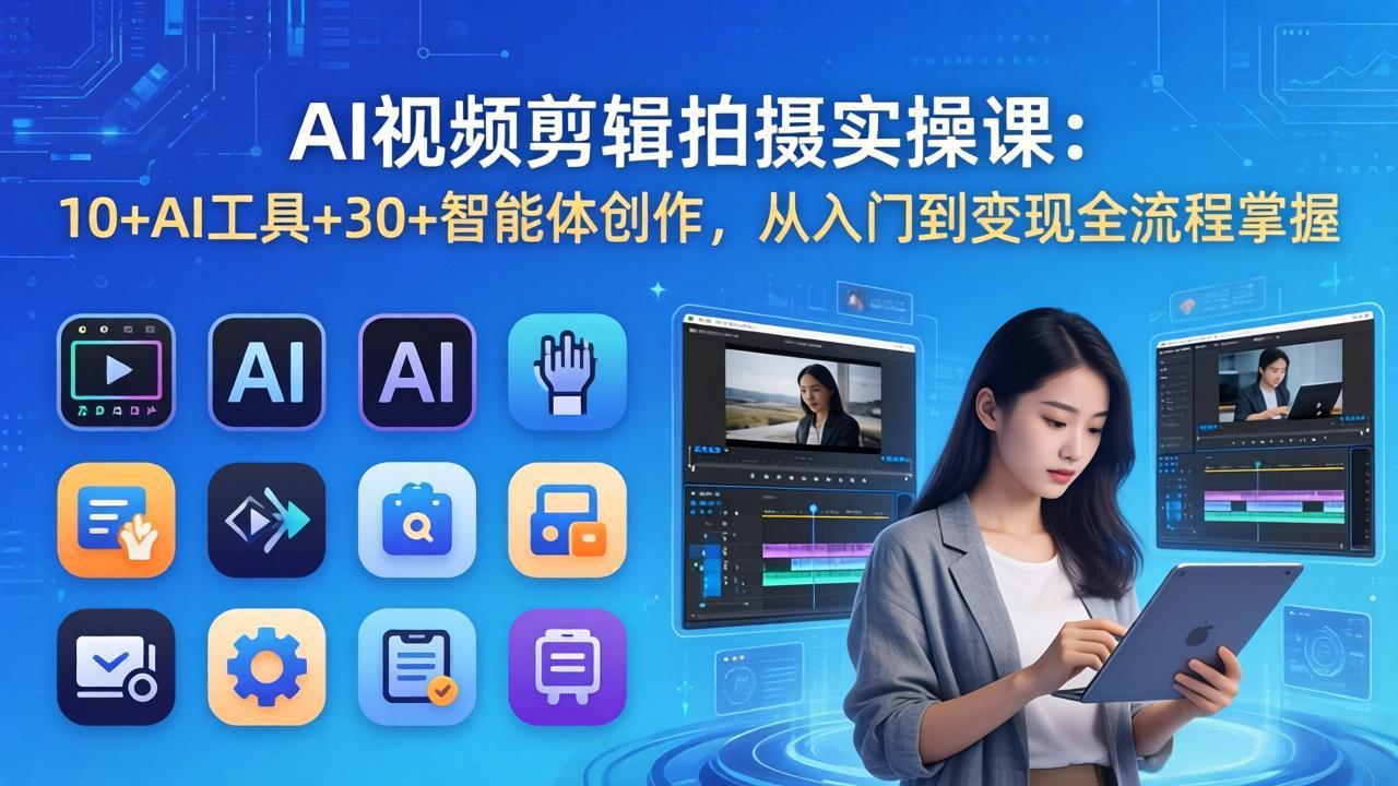AI 视频剪辑拍摄实操课：10+AI工具+30+智能体创作，从入门到变现全流程掌握-财阁