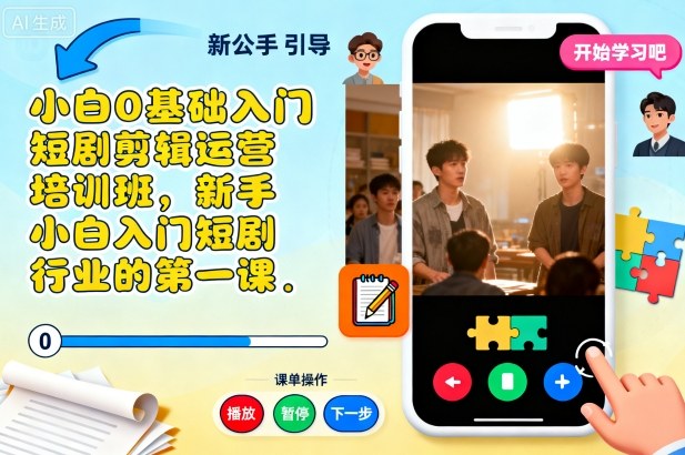 小白0基础入门短剧剪辑运营培训班，新手小白入门短剧行业的第一课-财阁