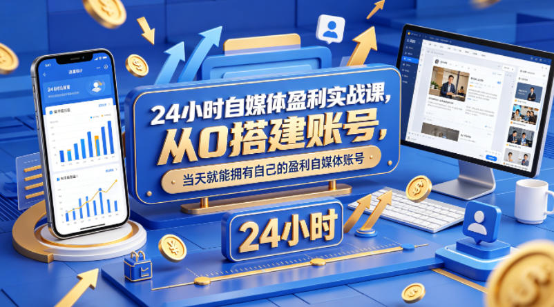 24小时自媒体盈利实战课，从0搭建账号，当天就能拥有自己的盈利自媒体账号-财阁